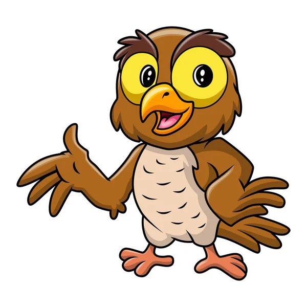 Cute Funny Owl Waving Hand — Stock Vector