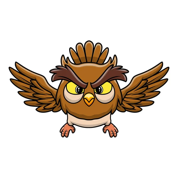 Cute Funny Owl Flying Cartoon — Stock Vector