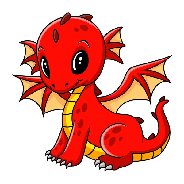 Cute Funny Red Dragon Happy — Stock Vector