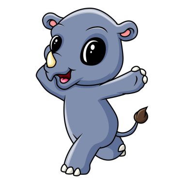 Çizgi film komik gergedan poz veriyor, koşuyor