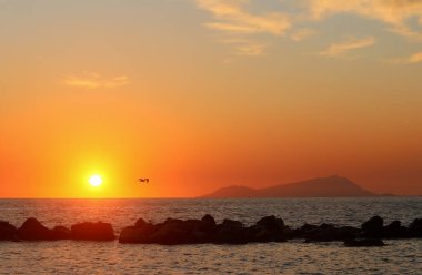 A romantic sunset over Mediterranean Sea near Naples, Italy