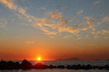 A romantic sunset over Mediterranean Sea near Naples, Italy