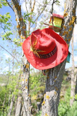 Picturesque spring landscape view of Pchelina Dam in Bulgaria with a red cawboy hat clipart