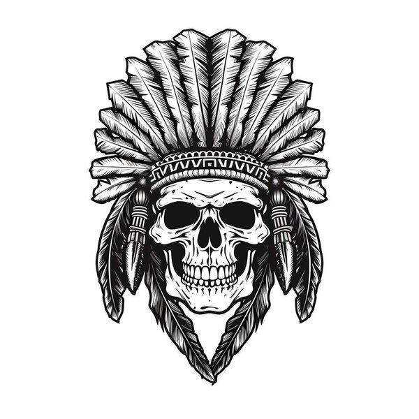 skull of the indian with feathers illustration Design