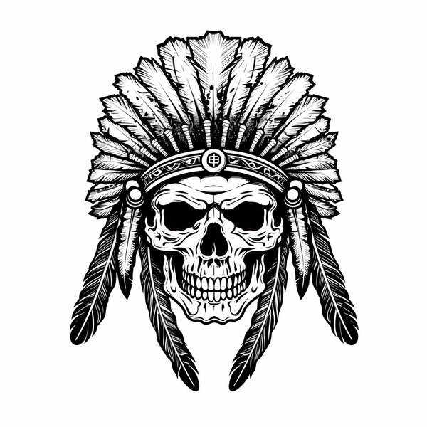 skull of the indian with feathers illustration Design