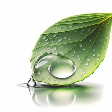 Beyaz arkaplanda yeşil yaprak izole, yakın çekim, makro çekim