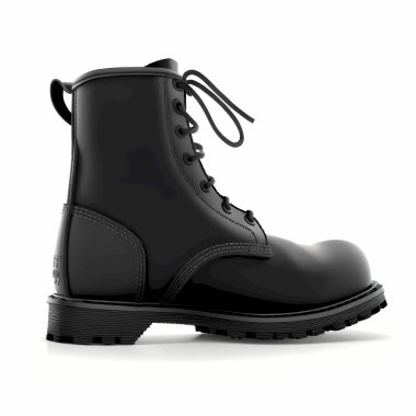 Beyaz arka planda siyah deri çizmeler.