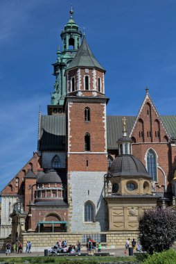 Krakow, Poland - July 25, 2022: Wawel Cathedral in Krakow Royal Castle. View of the Cathedral of St. Stanislav and Wenceslas. One of the most popular attractions in Poland.