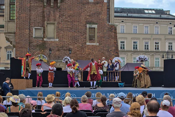 Cracovia Polonia Julio 2022 Actuación Teatral Plaza Principal Festival Teatro — Foto de Stock