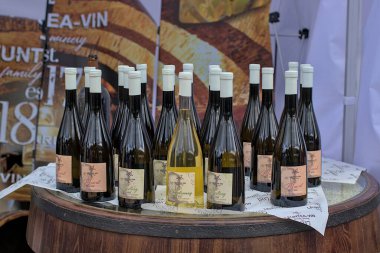 Chisinau, Moldova - 2 Ekim 2022: Başkentte Ulusal Şarap Günü kutlaması. Moldova şaraphanesinin önünde. Toplu kutlamalar. Büyük Millet Meclisi Meydanı.