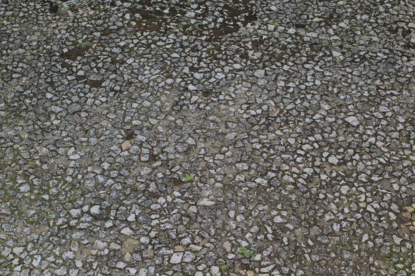Abstrakcyjny Fragment Starej Drogi Wybrukowanej Kamieniem Szare Białe Płyty Chodnikowe — Zdjęcie stockowe