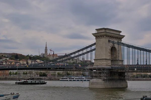 Budapeszt Węgry Kwietnia 2023 Widok Most Łańcuchowy Szechenyi Nad Dunajem — Zdjęcie stockowe