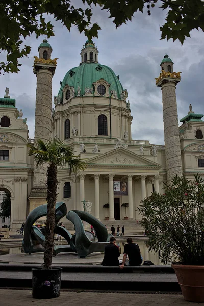 Viena Austria Junio 2023 Vista Exterior Iglesia Barroca Karlskirche Plaza — Foto de Stock
