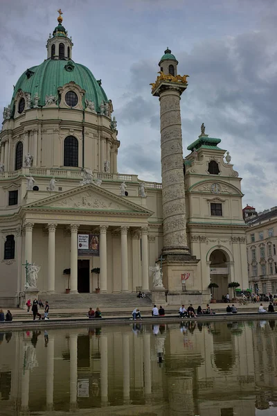 Viena Austria Junio 2023 Exterior Iglesia Barroca Karlskirche Plaza Karlsplatz — Foto de Stock