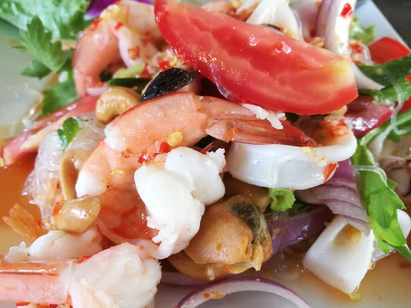Vermicelli Salat Meeresfrüchte Yum Woon Sen Thai Food Großansicht — Stockfoto