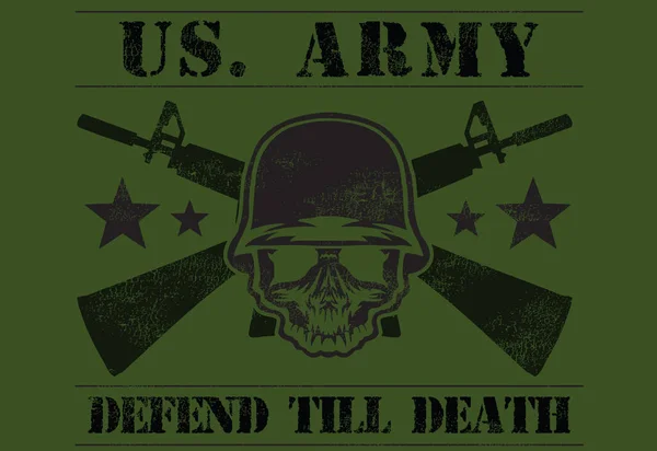 Army Man Skull Helmet Defend Till Death Vector Illustration Stockvektor