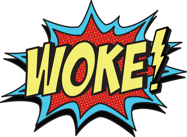 WOKE! cartoon lettering in comic burst explosion style vector illustration,  shirt print design in vector format
