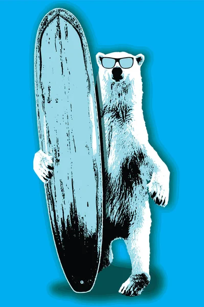 Orso Polare Che Indossa Occhiali Sole Con Tavola Surf Illustrazione — Vettoriale Stock