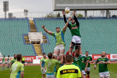Sofya, Bulgaristan 29 Nisan 2023: Bulgar Rugby takımı, Vasil Levski Ulusal Stadyumu 'nda Slovenya' ya karşı düzenlenen 