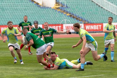 Sofya, Bulgaristan 29 Nisan 2023: Bulgar Rugby takımı, Vasil Levski Ulusal Stadyumu 'nda Slovenya' ya karşı düzenlenen 