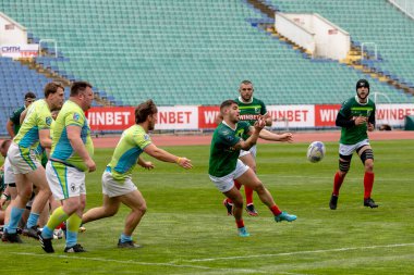 Sofya, Bulgaristan 29 Nisan 2023: Bulgar Rugby takımı, Vasil Levski Ulusal Stadyumu 'nda Slovenya' ya karşı düzenlenen 