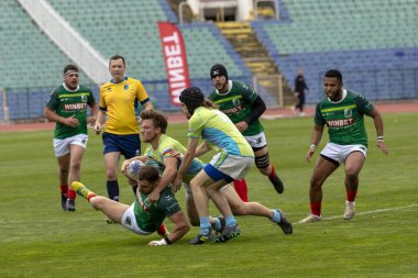 Sofya, Bulgaristan 29 Nisan 2023: Bulgar Rugby takımı, Vasil Levski Ulusal Stadyumu 'nda Slovenya' ya karşı düzenlenen 
