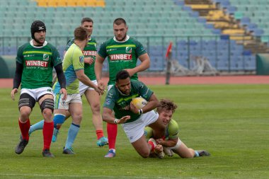 Sofya, Bulgaristan 29 Nisan 2023: Bulgar Rugby takımı, Vasil Levski Ulusal Stadyumu 'nda Slovenya' ya karşı düzenlenen 