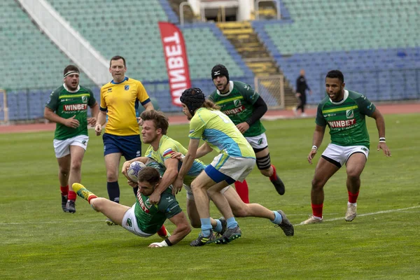 Sofya, Bulgaristan 29 Nisan 2023: Bulgar Rugby takımı, Vasil Levski Ulusal Stadyumu 'nda Slovenya' ya karşı düzenlenen 