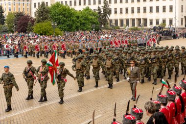 Sofya, Bulgaristan - 6 Mayıs 2023 'te Sofya, Bulgaristan' da düzenlenen tören, 6 Mayıs 'ı kutlayan Aziz George Günü ve Bulgar Ordusu Günü. 6 Mayıs 2023 Sofya, Bulgaristan