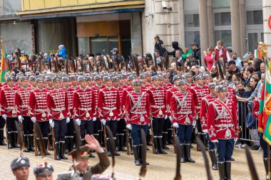 Sofya, Bulgaristan - 6 Mayıs 2023 'te Sofya, Bulgaristan' da düzenlenen tören, 6 Mayıs 'ı kutlayan Aziz George Günü ve Bulgar Ordusu Günü. 6 Mayıs 2023 Sofya, Bulgaristan