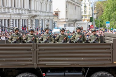 Sofya, Bulgaristan - 6 Mayıs 2023 'te Sofya, Bulgaristan' da düzenlenen tören, 6 Mayıs 'ı kutlayan Aziz George Günü ve Bulgar Ordusu Günü. 6 Mayıs 2023 Sofya, Bulgaristan