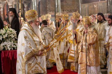 Sofia, Bulgaria, 16 March, 2024: The requiem holy liturgy in memory of the Bulgarian Patriarch and Sofia Metropolitan Neophyte was celebrated in the Alexander Nevsky Memorial Church. clipart
