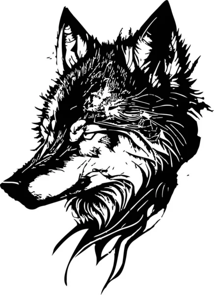 서식지의 아름답고 동물을 묘사하고 늑대는 줄무늬에서 잡히고 머리가 옆으로 기울어져 — 스톡 벡터