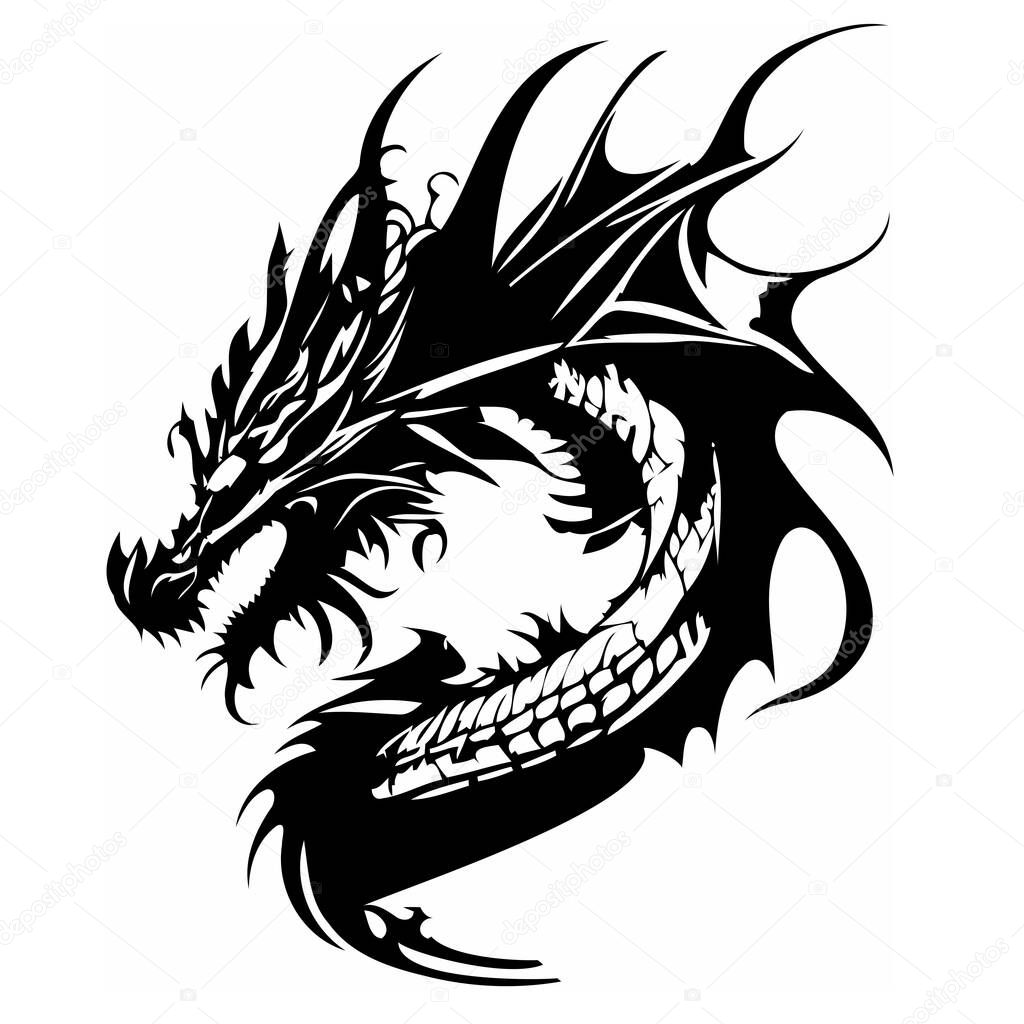 This stunning dragon vector illustration depicts a powerful and majestic creature in flight. The dragon's wings are spread wide, and its scales glisten in the sunlight.
