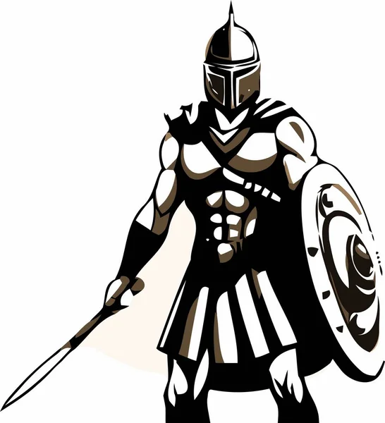 Ein Spartanischer Krieger Eine Bronzene Rüstung Gehüllt Steht Groß Und — Stockvektor
