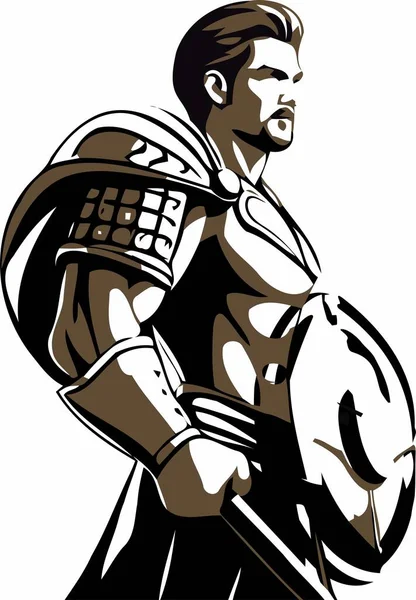 Спартанский Воин Одетый Бронзовые Доспехи Стоит Высоко Решительно Яростным Взглядом — стоковый вектор