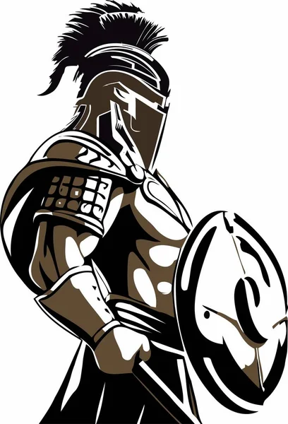 Guerriero Spartano Rivestito Armatura Bronzo Erge Alto Risoluto Con Uno — Vettoriale Stock