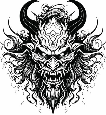 Soyut İblis Yüz Vektör İllüstrasyonu: Diğer Dünya Gücü 'nün Esrarengiz Sembolü