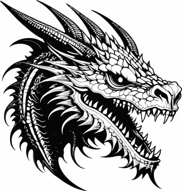 Görkemli Ejder Başı Vektör İllüstrasyonu: Efsanevi Gücün Sembolü
