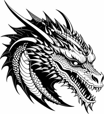 Görkemli Ejder Başı Vektör İllüstrasyonu: Efsanevi Gücün Sembolü