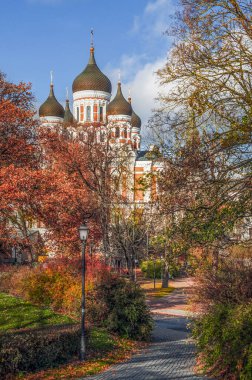 Eski Tallinn 'deki Alexander Nevsky Kilisesi' nin güzel manzarası.