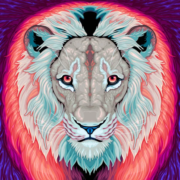 Lion Red Mane Blue Background Vector Fantasy Illustration — Stock Vector