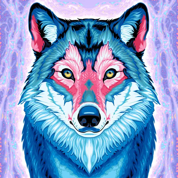 Wolf Blue Fur Light Violet Background Vector Graphics