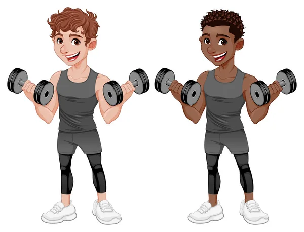 Couple Guys Lifting Weights Vector Isolated Characters Transparent Background Royalty Free Stock Illustrations
