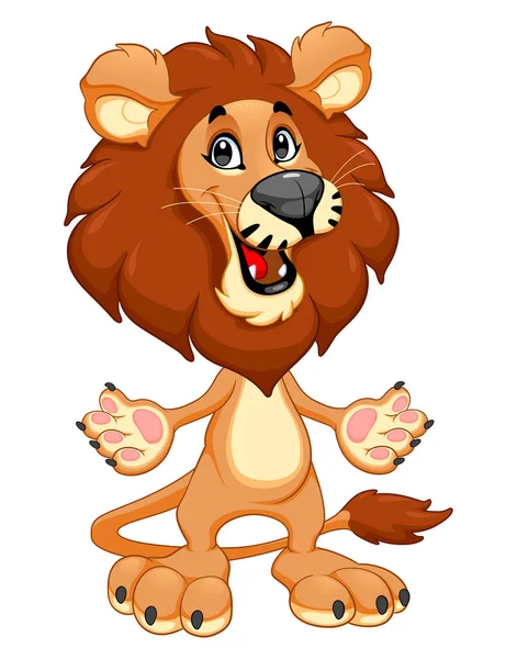 Funny Smiling Lion Open Arms Vector Cartoon Isolated Character Transparent Stock Vector