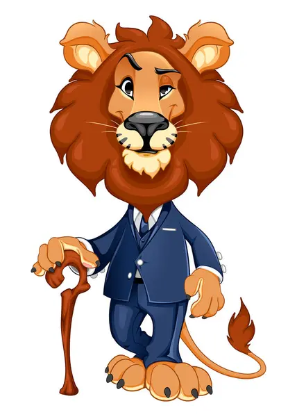Funny Lion Elegantly Dressed Vector Cartoon Isolated Character Transparent Background Stock Illustration