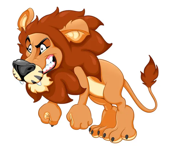 Singa Pemarah Yang Lucu Menunjukkan Gigi Kartun Vektor Karakter Terisolasi Stok Ilustrasi Bebas Royalti