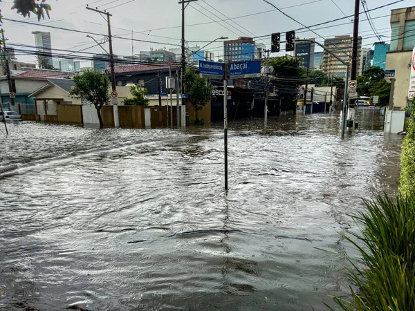 Severe Floods City Sao Paulo Rained Heavily Causing Flooding Streets — Stock Photo, Image