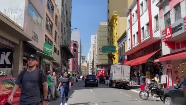 Οδός Για Ψώνια Οδός Santa Ifigenia Πόλη Του Σάο Πάολο — Αρχείο Βίντεο