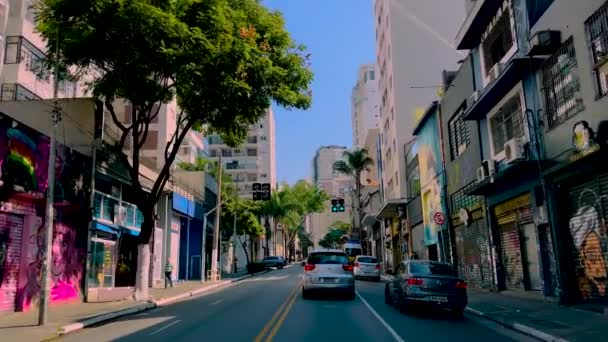 Straßen Der Großstädte Die Stadt Sao Paulo Stadtteil Cerqueira Cesar — Stockvideo
